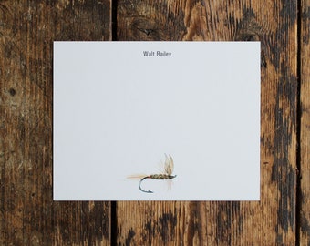 Olive Dun Dry Fly Fishing Fisherman Fisherwoman Custom Notecard Stationery. Thank You, Personalize Watercolor Print, Set of 10.