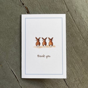 Thank You Note Bunny Rabbit Tails, Set of 8. Pale Blue Border. Handmade ...