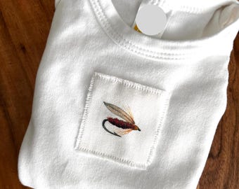 NEW! For Baby Fly Fishing Baby, One Piece Bodysuit Cotton Infant Baby Short Sleeve, Sizes: 3-6 Month OR 6-12 Month. Gift for New Baby