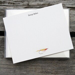 Fishing Fly Masculine for Men or Gift for Fisherwoman Custom Notecard Stationery, Stilliguamish Sunrise. Personalize Watercolor Set of 10