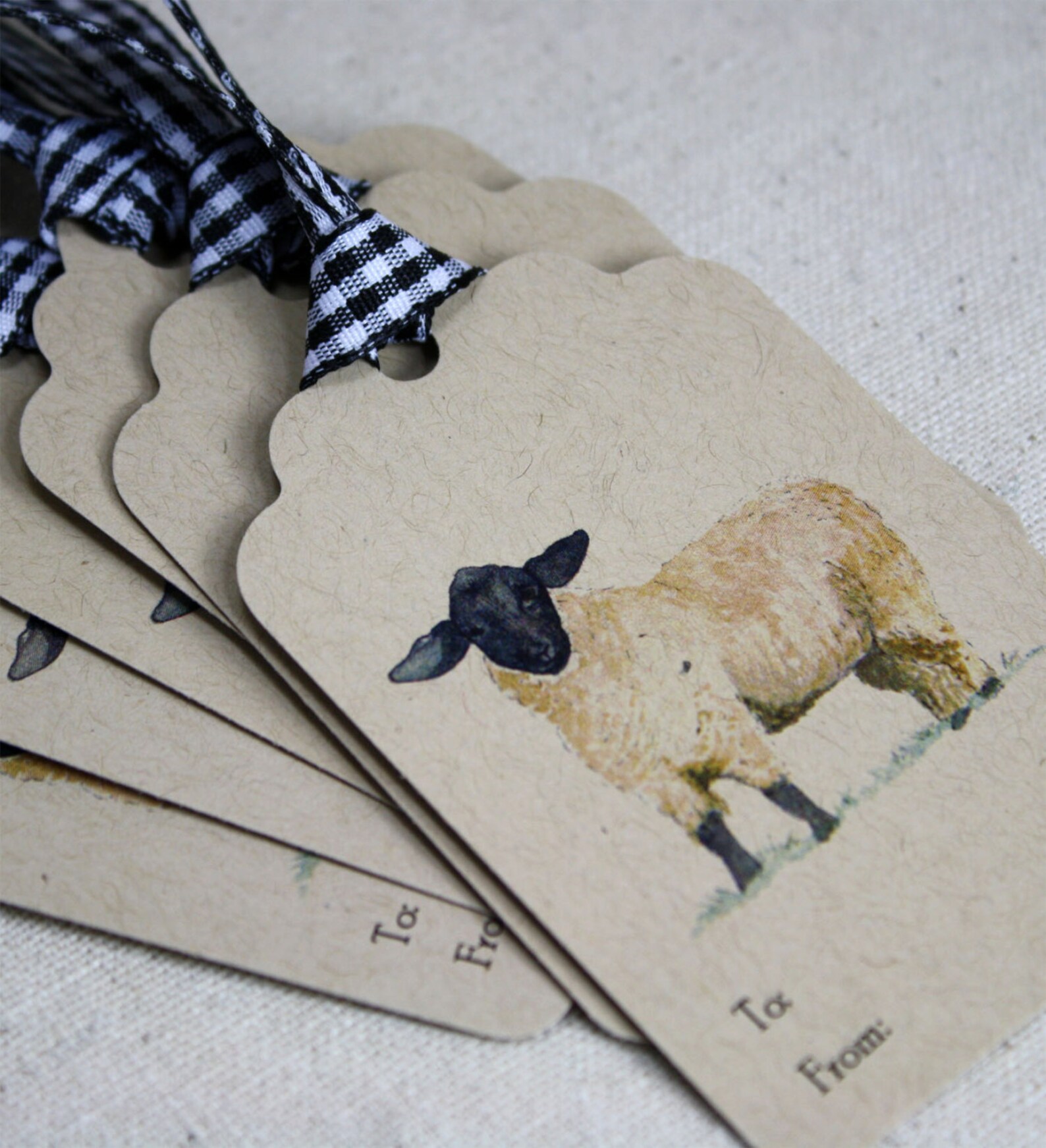 6 Sheep Lamb Gift Tags, Set of 6, on Recycled Kraft Cardstock With Matching Black and White ...