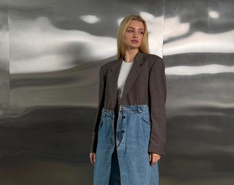Upcycled Trench Coat – Vintage Blazer & Denim Fusion Jacket