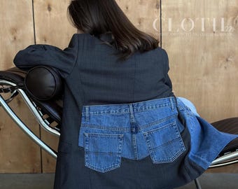 Upcycled Blazer – Unique Denim & Suit Jacket Hybrid with Denim Inserts