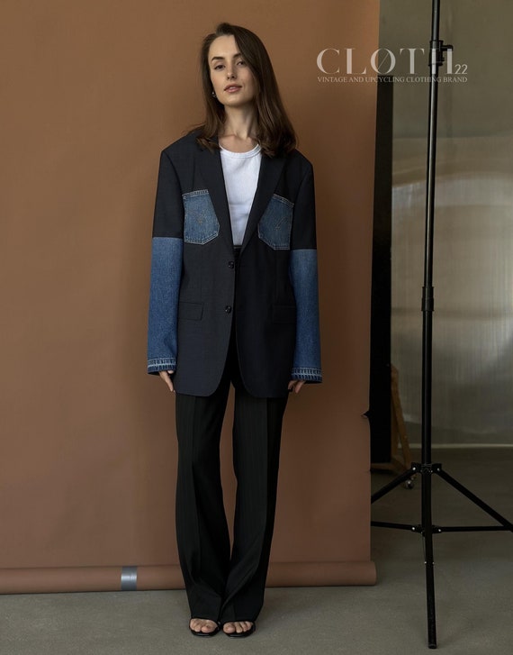 Upcycled Blazer With Denim Sleeves and рockets