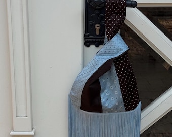 Upcycled Silk Tie Fringe Bag, Japanese Style Shoulder Tote, Handmade OOAK
