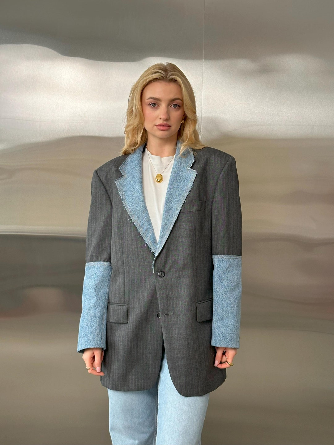 Vintage Denim Bell Sleeve Blazer (M)