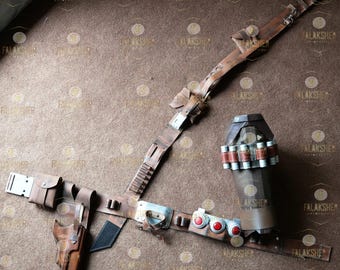 Complete leather belt inspired by Mando with leg armor