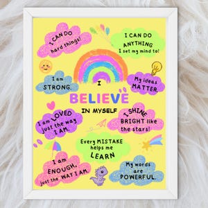 Kids Affirmation Poster - Positive Daily Affirmations Wall Art for Kids Room, Playroom - Motivational & Colourful Printable Decor