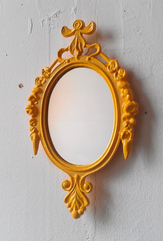 Small Framed Mirror Oval Wall Yellow Retro Kitchen Image 0
