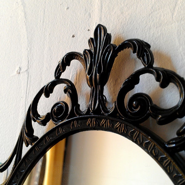 Dark Fairy Tale Mirror, Ornate Vintage 10 by 7 Inch Frame in Jet Black, Victorian Gothic Wall Decor, Decorative Wall Mirrors