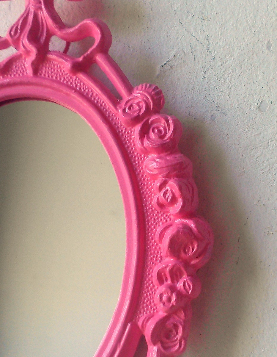Small Pink Mirror Vintage Frame Cubicle Mirror Pink Nursery Etsy