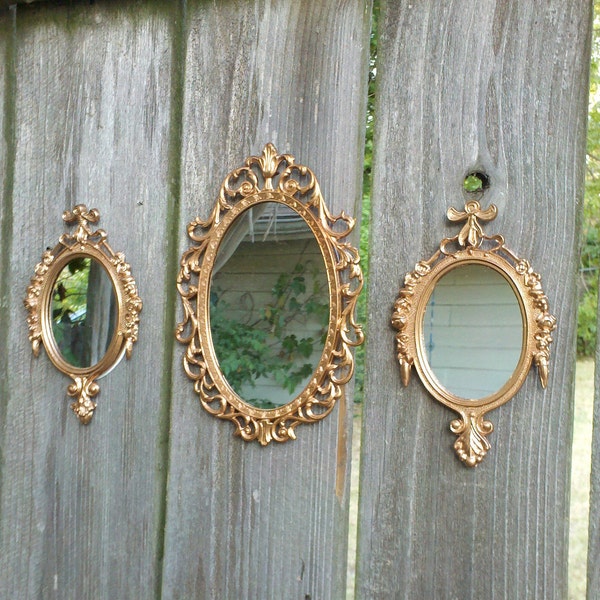 Oval Mirror Set in Vintage Brass Frames
