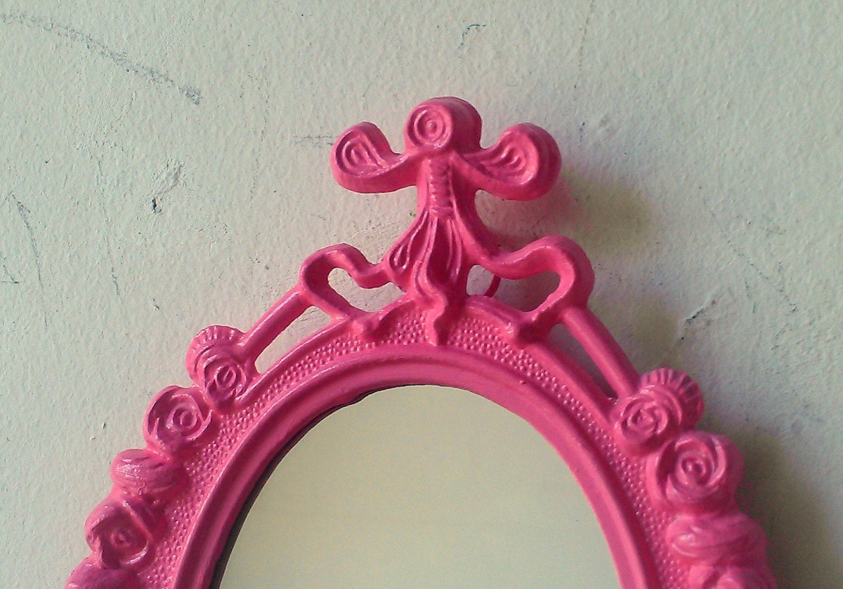 Small Pink Mirror Vintage Frame Cubicle Mirror Pink Nursery Etsy