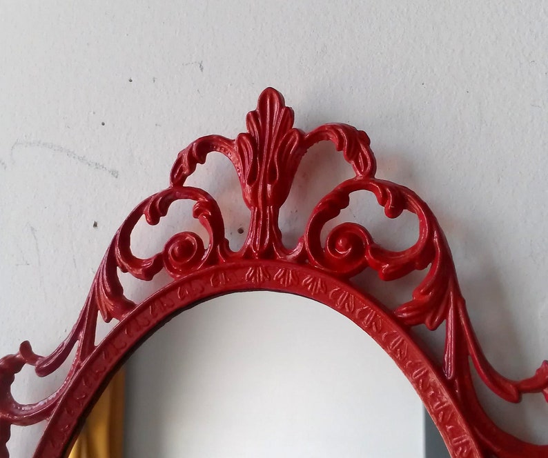 Princess Wall Mirror Ornate Oval Frame In Ruby Red 10 By 7 Inches