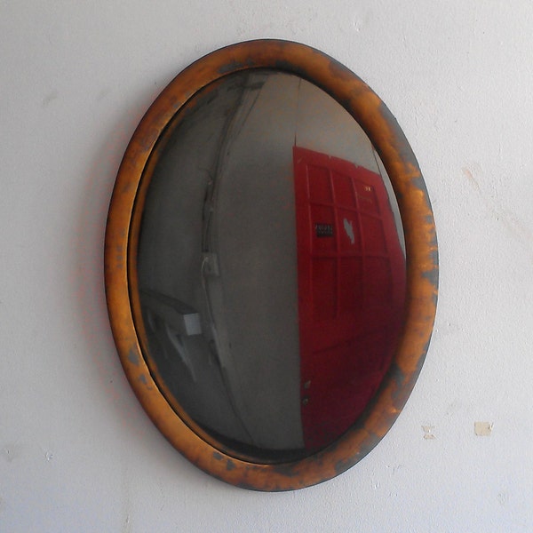 Rusty Convex Wall Mirror, Unusual Wall Decor, Farmhouse Decor, Convex Oval Mirror
