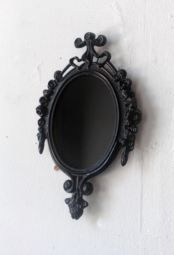 Black Scrying Mirror In Small Vintage Brass Frame Oval Looking Glass Unusual Gifts And Decor