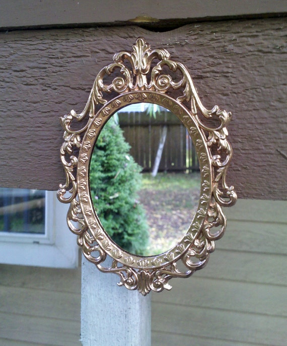 Items similar to Fairy Princess Mirror in Tiny Rosy Gold Vintage Frame