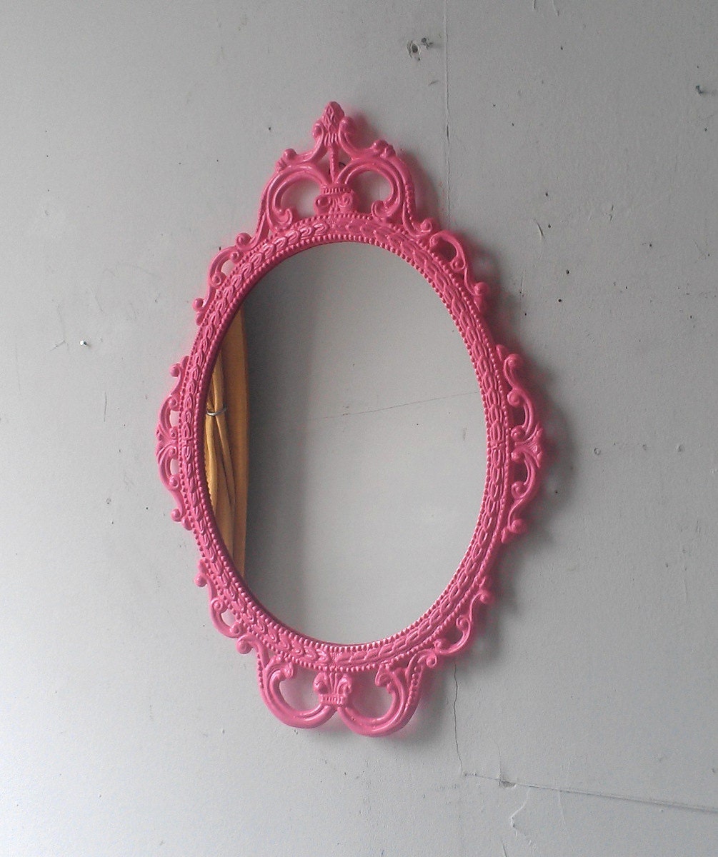 Pink Wall Mirror in Hand Painted Vintage Metal 17x12 Frame Etsy
