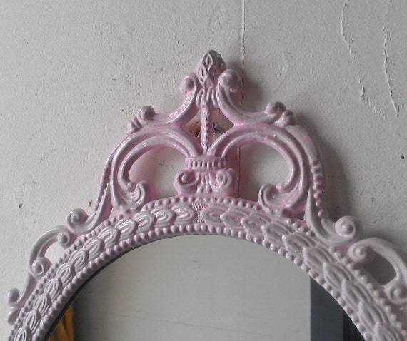 Pink Wall Mirror Large Ornate Frame Baby Pink Cottage Chic Paris Bedroom Decor Pastel Goth Vintage Oval Mirror