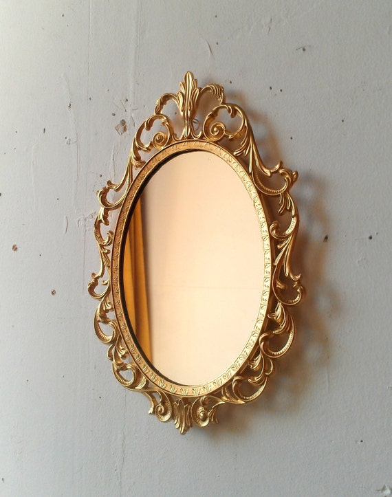 Gold Princess Mirror In Ornate Vintage Oval Frame 10 By 7 Inches