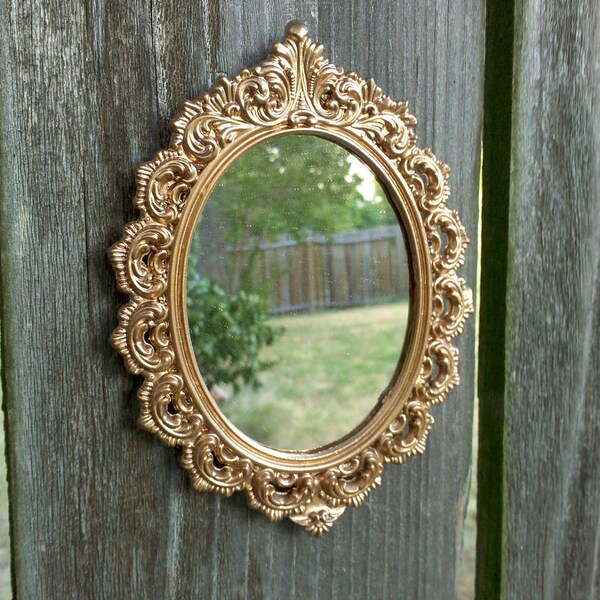 Tiny Oval Mirror in Vintage Brass Frame