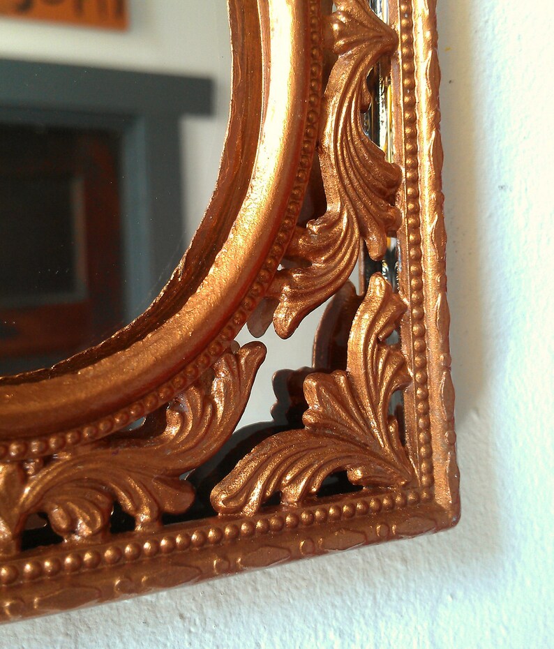 Filigree Wall Mirror in Copper Penny Vintage Brass Frame Etsy