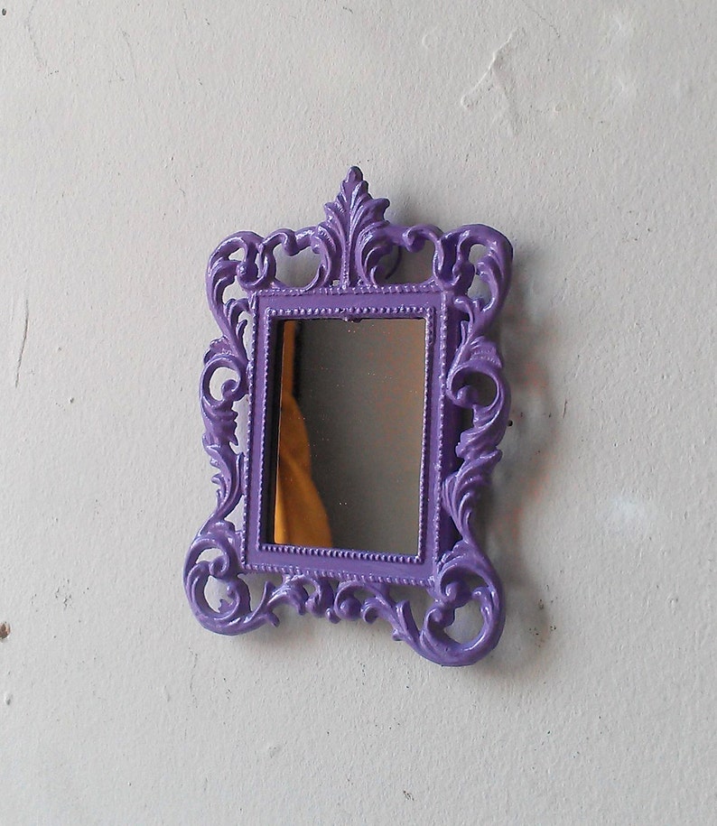 Miniature Mirror Dollhouse Wall Decor Lavender Nursery Small Gift Ideas Pastel Goth Purple Home Collage Office Cubicle
