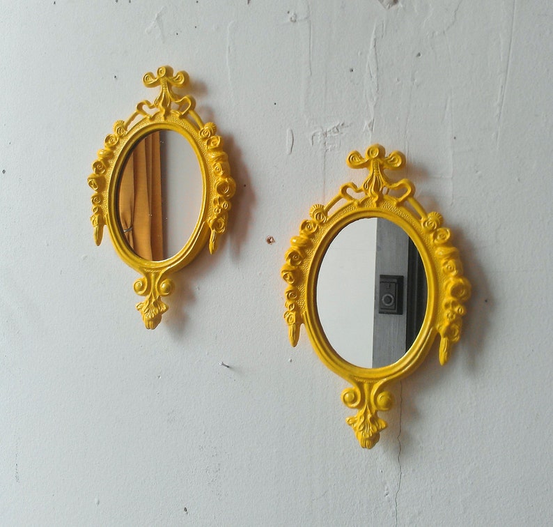 Bright Yellow Mirror Set Of Two In Matching Vintage Italy Image 0
