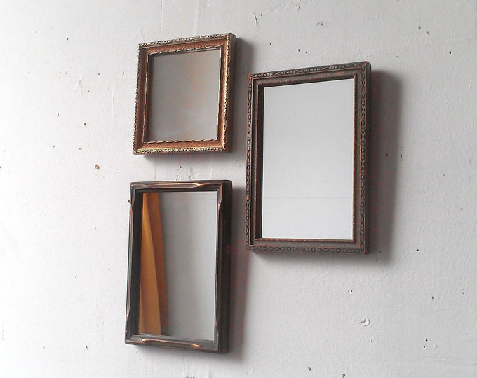 Decorative Mirror Set of Three in Antique Wood Frames Etsy