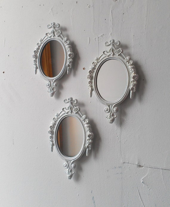 White Mirror Set Small Decorative Mirrors Vintage French Etsy