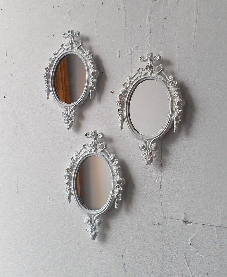 White Mirror Set Small Decorative Mirrors Vintage French Country Cottage Nursery Wall Decor Ideas Baby Shower Gifts