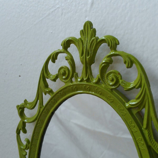 Fairy Princess Mirror - Vintage Oval Frame in Spring Green - 8 by 5.5 inches