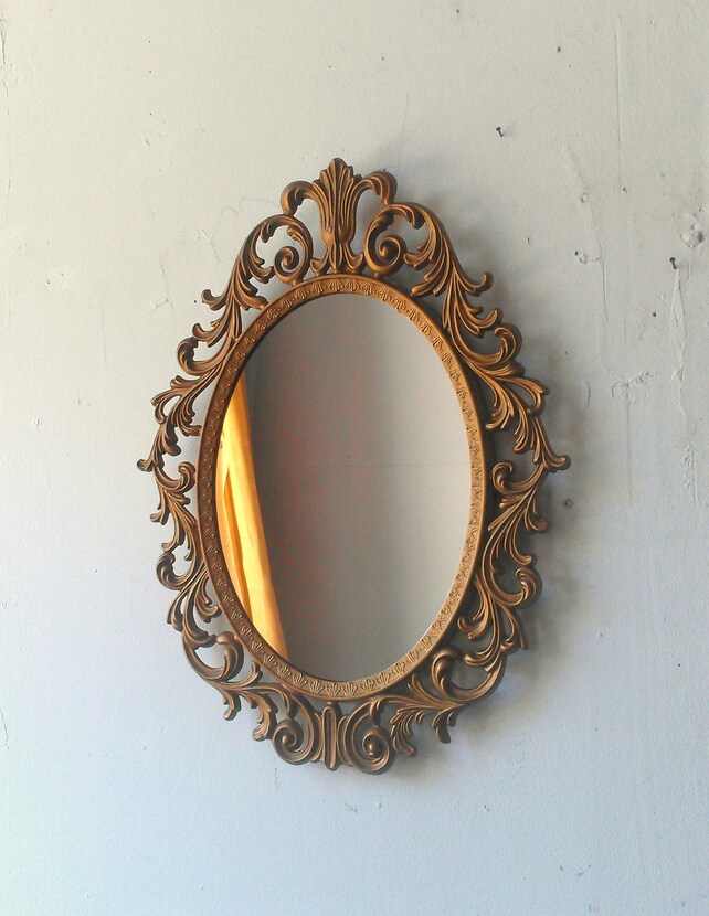 Baroque Mirror In Deep Gold Vintage Oval Frame Ornate Image 0