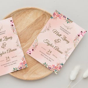 Pink Floral Wedding Invitation, Watercolor Floral Wedding Invitation, Digital Download, Wedding Invite, Editable Pink Wedding Invitation