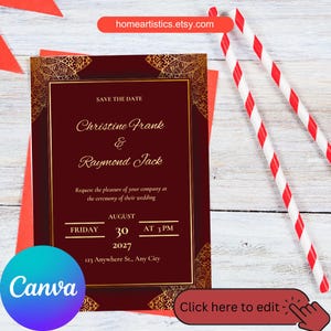 Modern Wedding Invitation, Red Gold Luxury wedding invite, Editable Wedding Invitation, Red Wedding, Modern Invite, Red Wedding Invitations