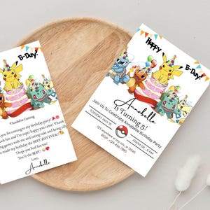 Invitation anniversaire Pokémon | Invitation d'anniversaire imprimable | Invitation d'anniversaire moderne de 5 ans | Invitation d'anniversaire | Thème d'anniversaire moderne
