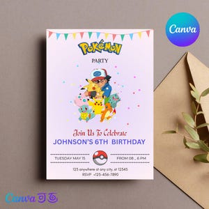 Editable Pikachu Birthday Invitation, Pokemone Birthday Invitation, Printable Birthday Invitation, Template Printable Party Invite