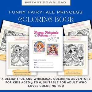 Prinzessinnen Ausmalbilder - Lustige Märchen-Prinzessin | Druckbare digitale Malseiten für Kinder