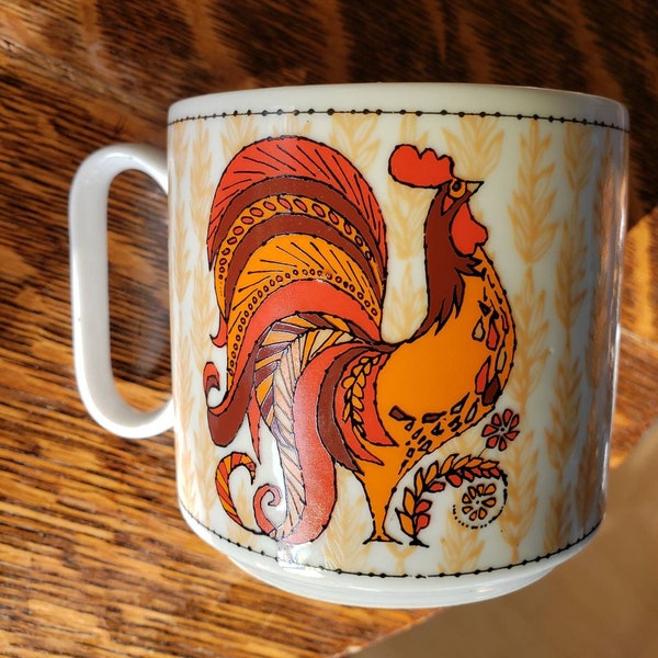 Vintage Mid Century Cup with Colorful Rooster, Made in Japan, # 8256