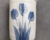 Early Rockdale Union Stoneware Miniature Pottery Crock with Tulips, Rockdale, Wisconsin, 1991