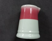 Vintage Shenango Individual Restaurant Creamer Pitcher, White with Mauve Airbrushed Banding, Straight-sided