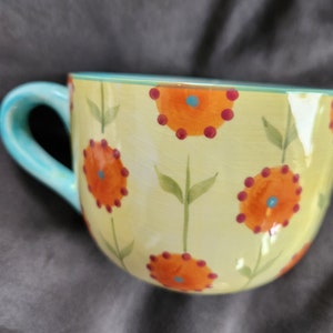 Large Crate and Barrel Latte Mug in Fun Floral Pattern