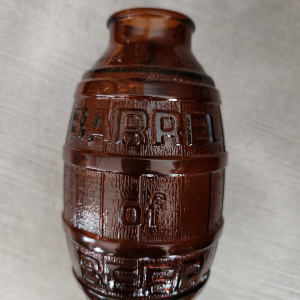 Vintage Brown Barrel Shaped Glass Bottle, A "Barrel of Beer"