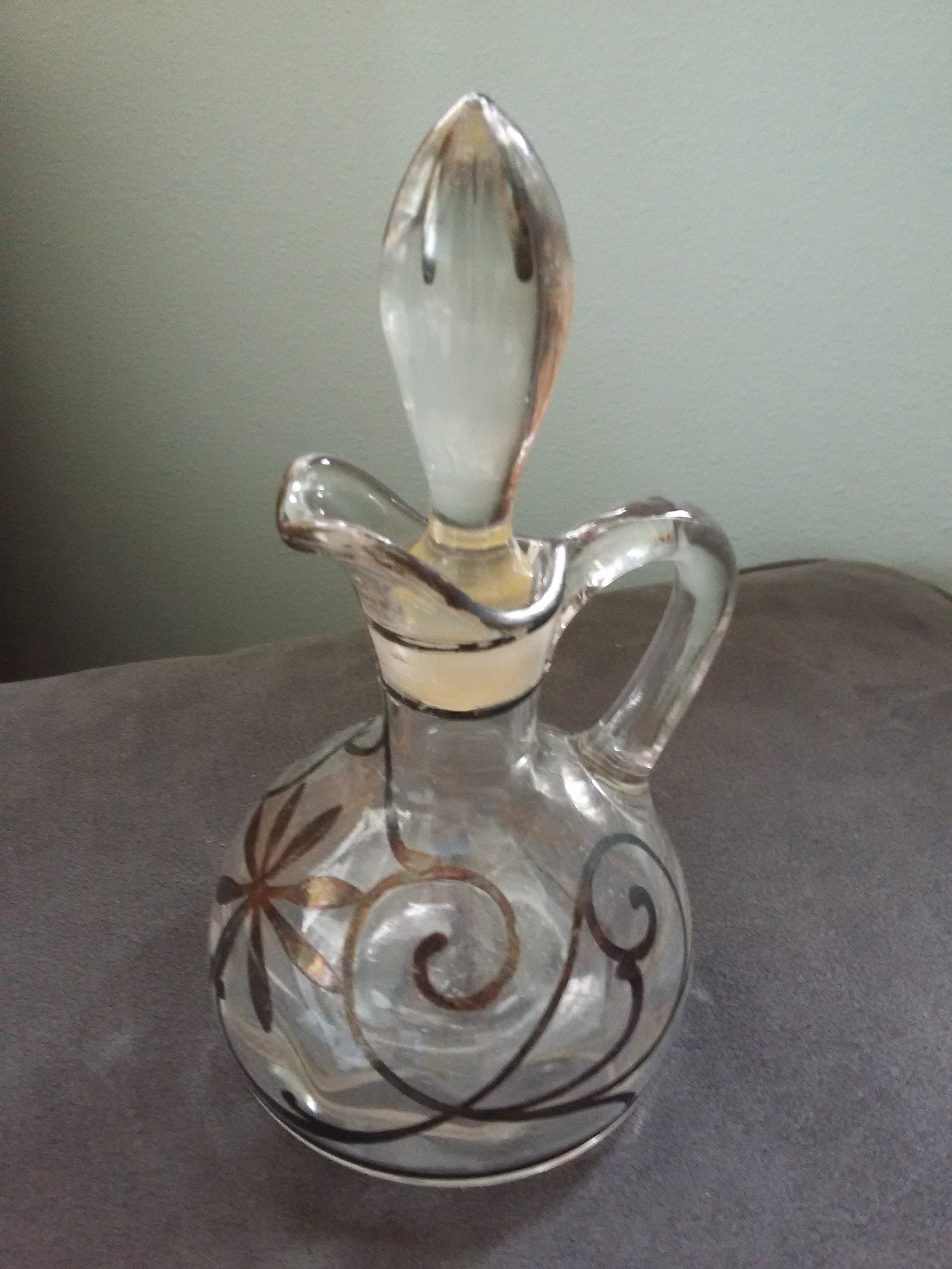 Vintage Glass Cruet with Stopper Silver Scroll and Floral Etsy