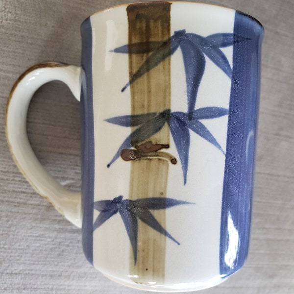 Vintage Stoneware Mug with Hand Painted Bamboo Motif, Mid Century Cup, Otagiri