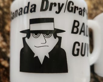 Vintage Anchor Hocking Milk Glass Mug, BAD GUY, Advertising for Canada Dry / Graf's