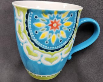 Vintage Textured Surface Floral Cup / Mug - Dutch Wax Style by Artistic Accents