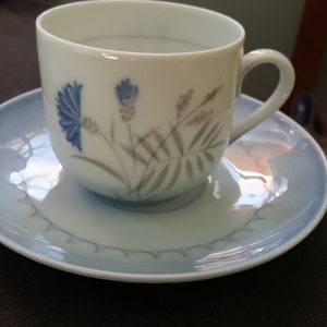 Vintage Bing & Grondahl Demitasse Cup and Saucer, Denmark, Cornflower, Blue Edge, Denmark