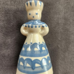 Vintage Hallstatt Austria Angel Candlestick, Mini Pottery Angel, Blue & White
