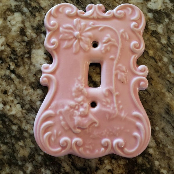 Vintage Pink Porcelain Single Toggle Switchplate, Switch Cover for Little Girl's Room